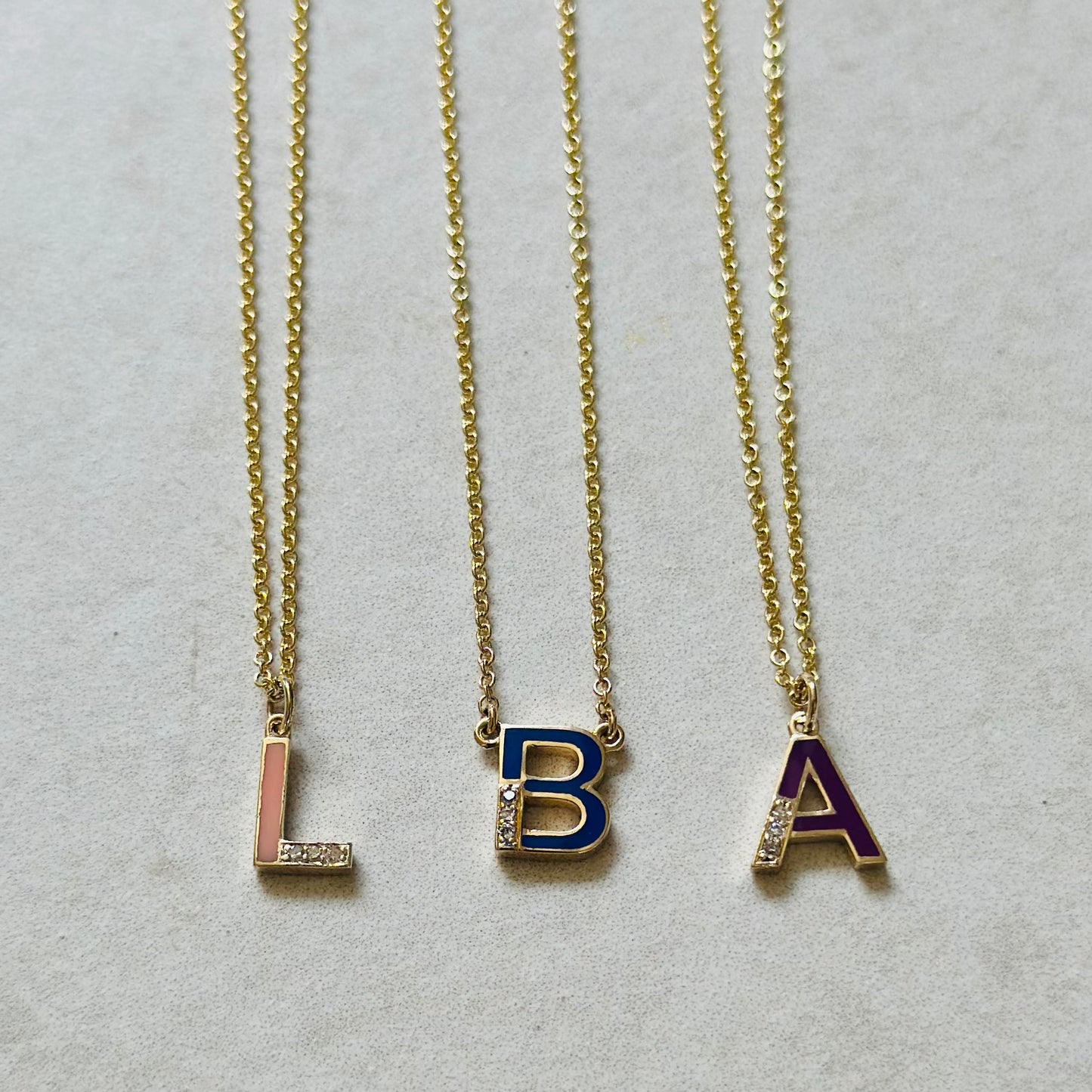 9k Gold Enamel and Diamond Initial Necklace