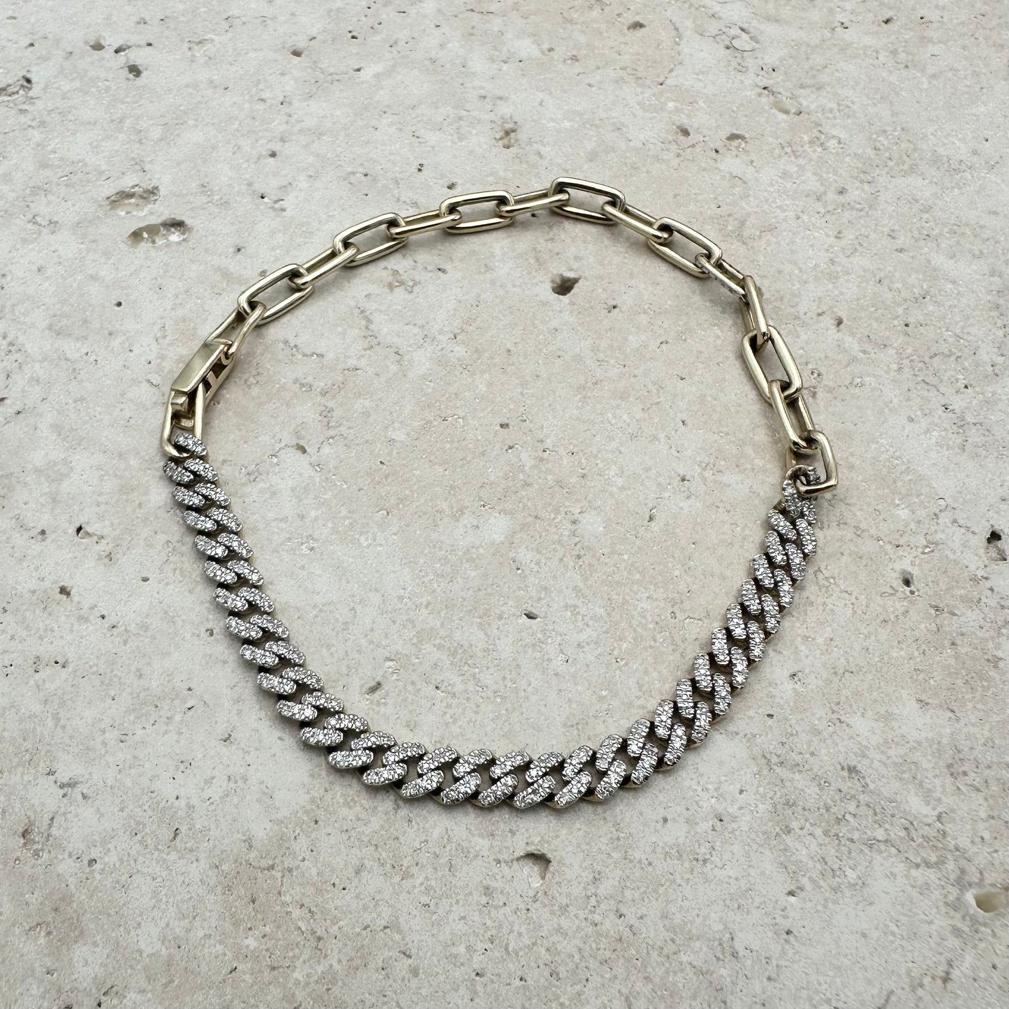 Diamond Cuban and Paperclip Chain Bracelet