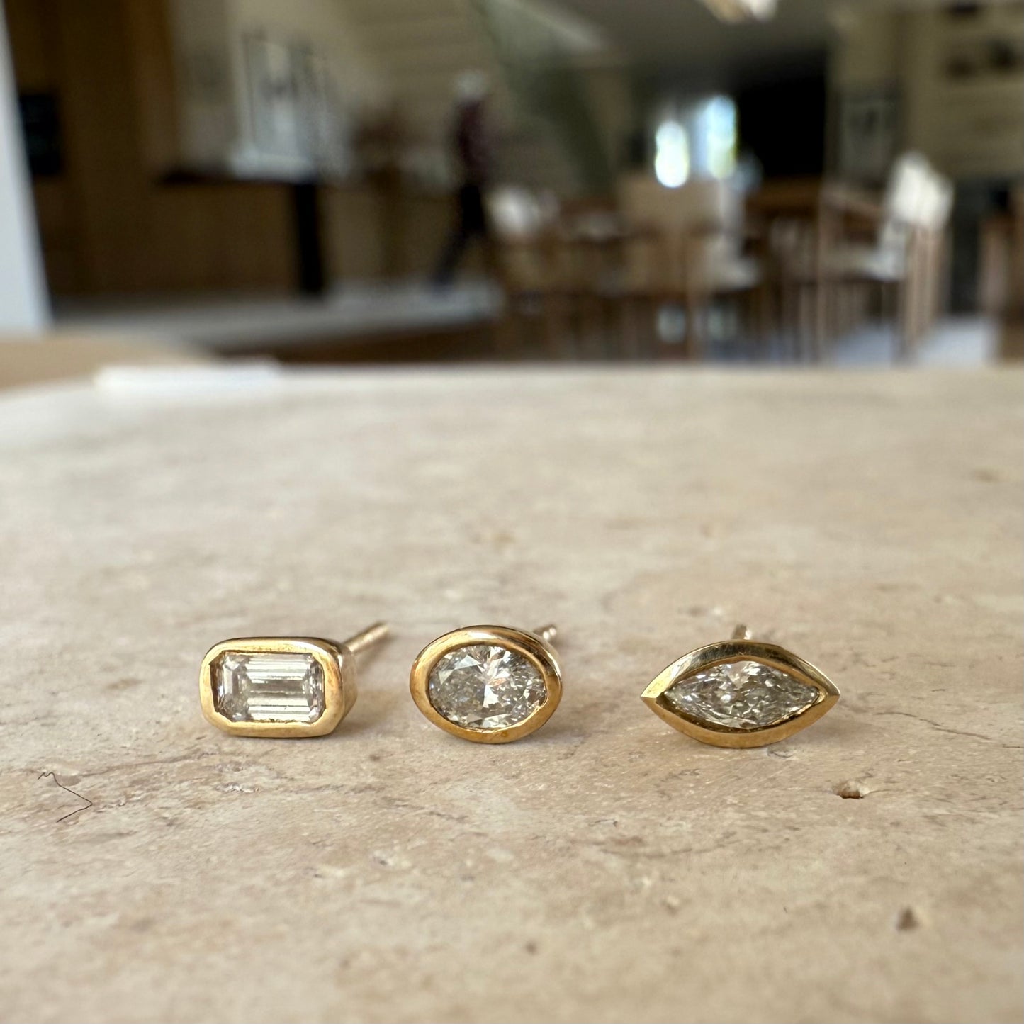Emerald Diamond Bezel Studs