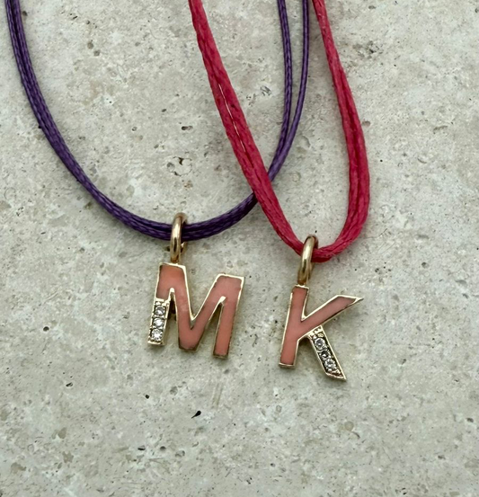 Enamel and Diamond Initial Necklace on Cord