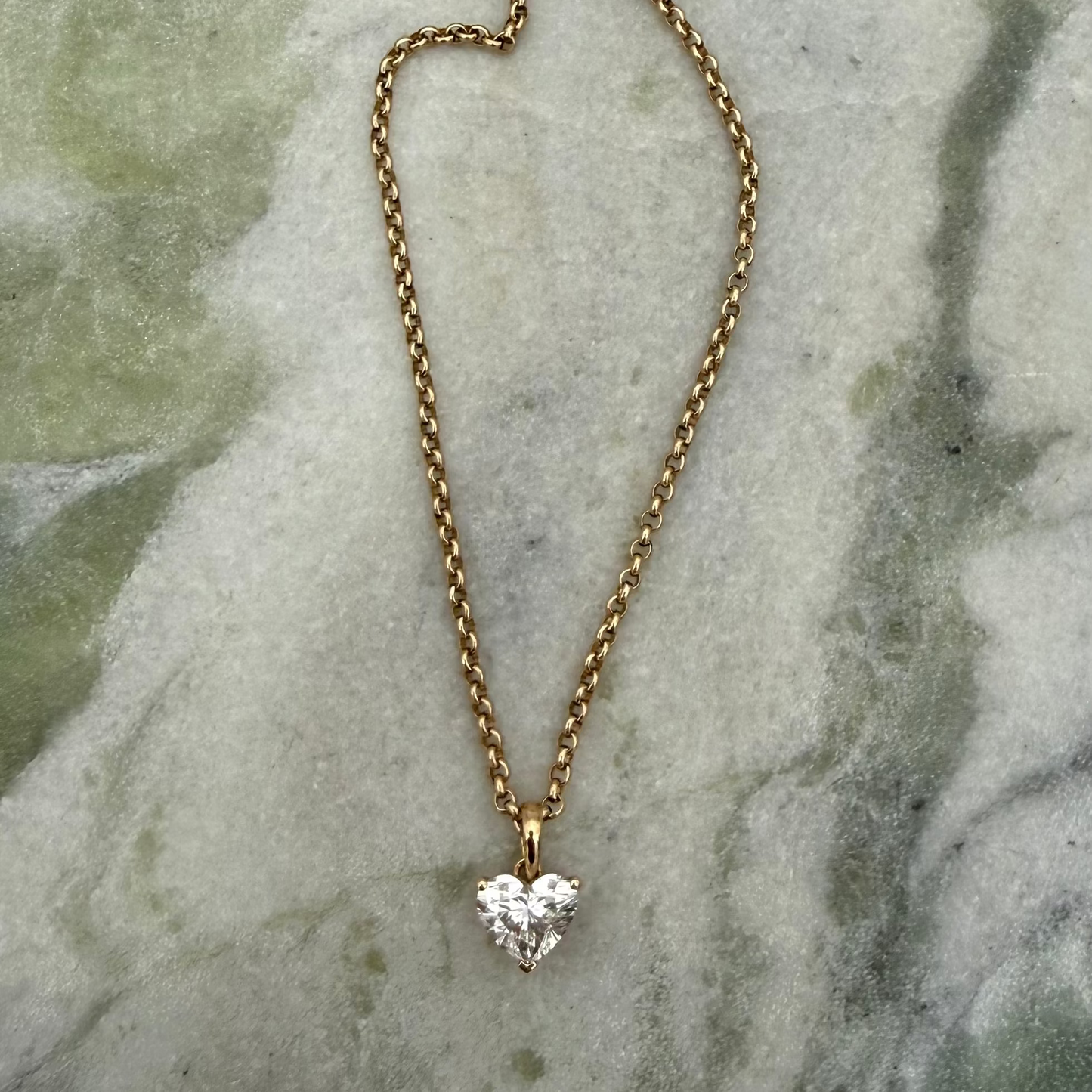 Rolo Chain Solitaire Heart Diamond Necklace