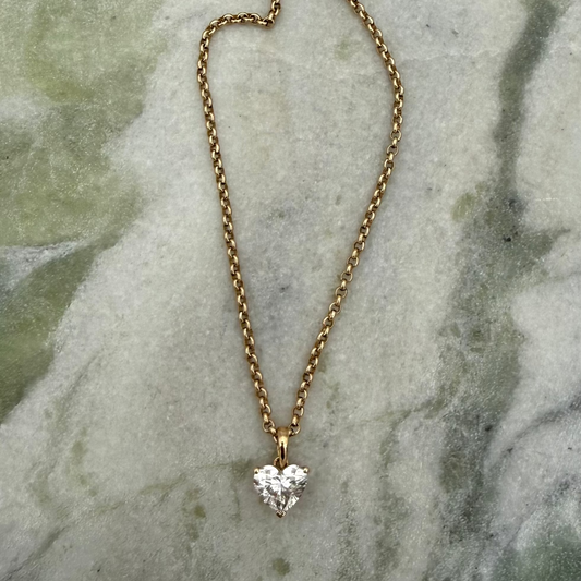 Rolo Chain Solitaire Heart Diamond Necklace