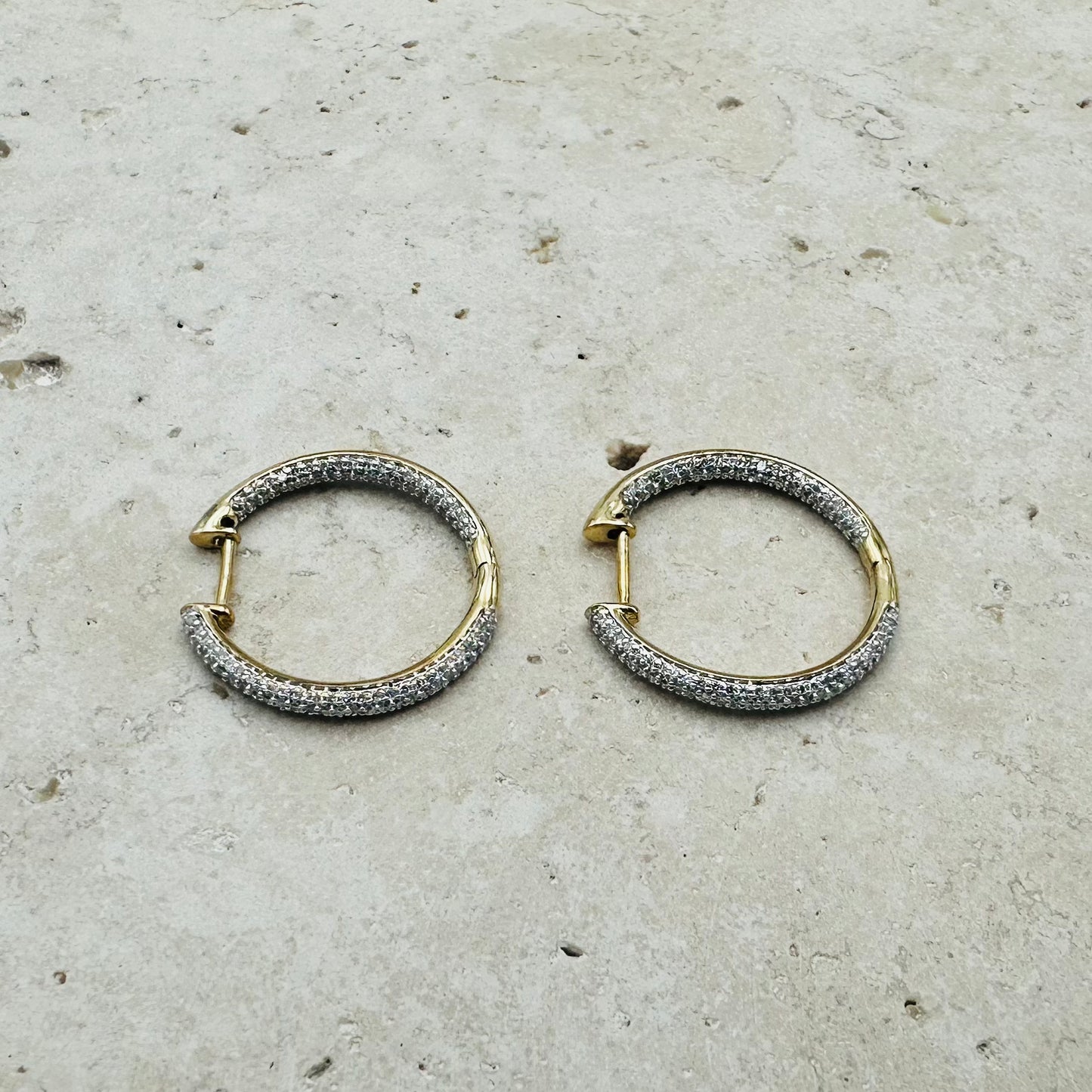 9ct Yellow Gold and Diamond Hoops